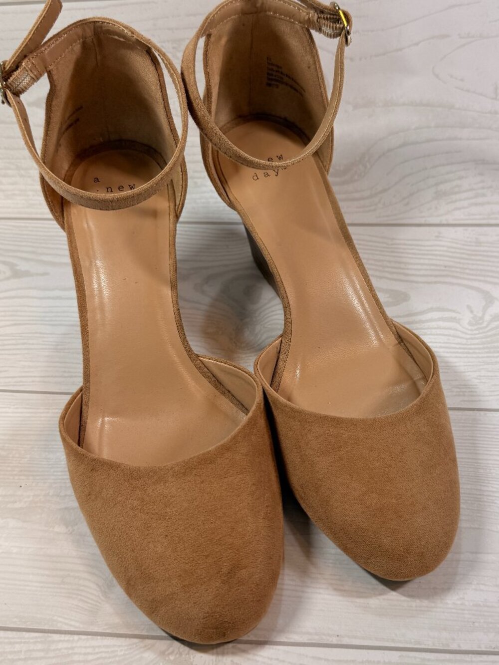 A New Day Tan Faux Suede Closed Toe Wedge Heels Size 8.5